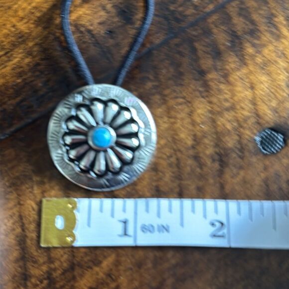 Western Concho Hair Tie – Navajo Indian Style Medallion with Turquoise Accent - Picture 7 of 8